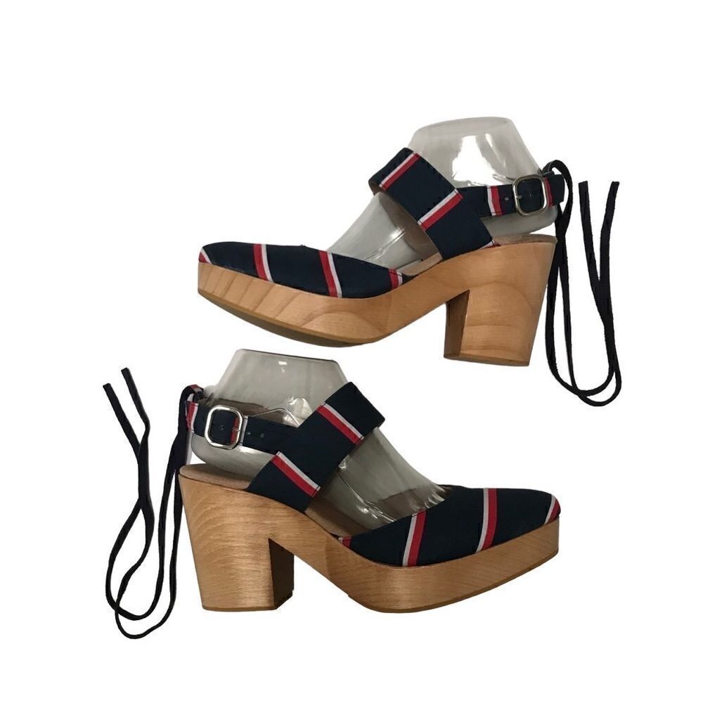 Free People Monaco Boho navy striped wrap clog 39/9 - Picture 4 of 11